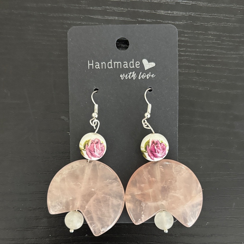 Handmade Pink Rose Quartz Earrings